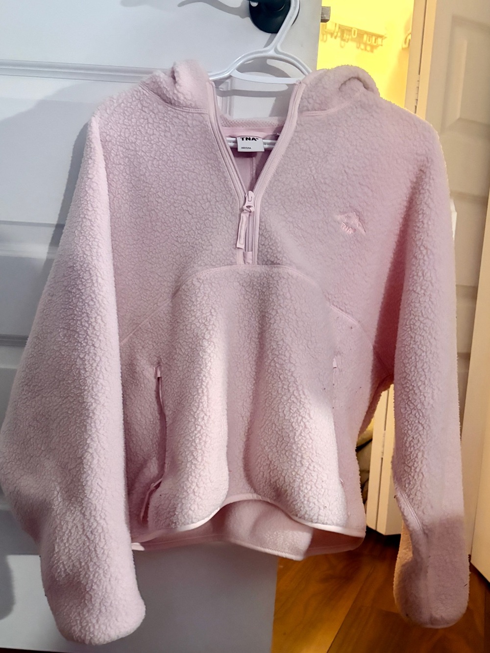 Aritzia Plush Half‑Zip Teddy Hoodie Jacket - Light Pink - Picture 2 of 3